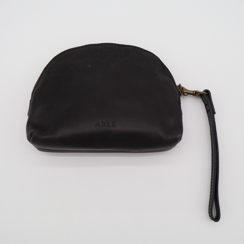 ABLE Marisol Womens Wristlet Wallet Black Faux Leather Zipper Crescent-Shaped
